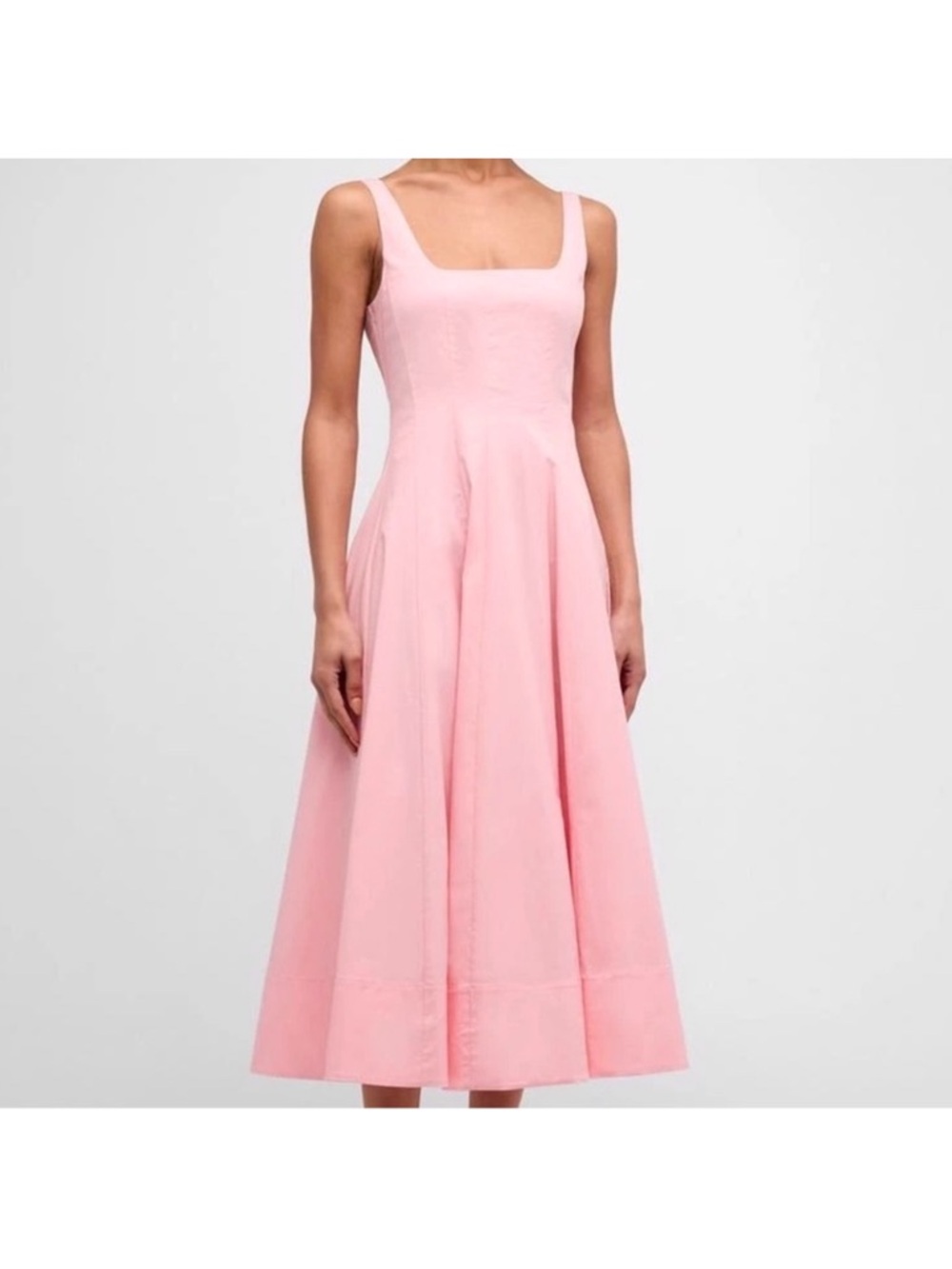 STAUD Pink Square-Neck Midi Dress